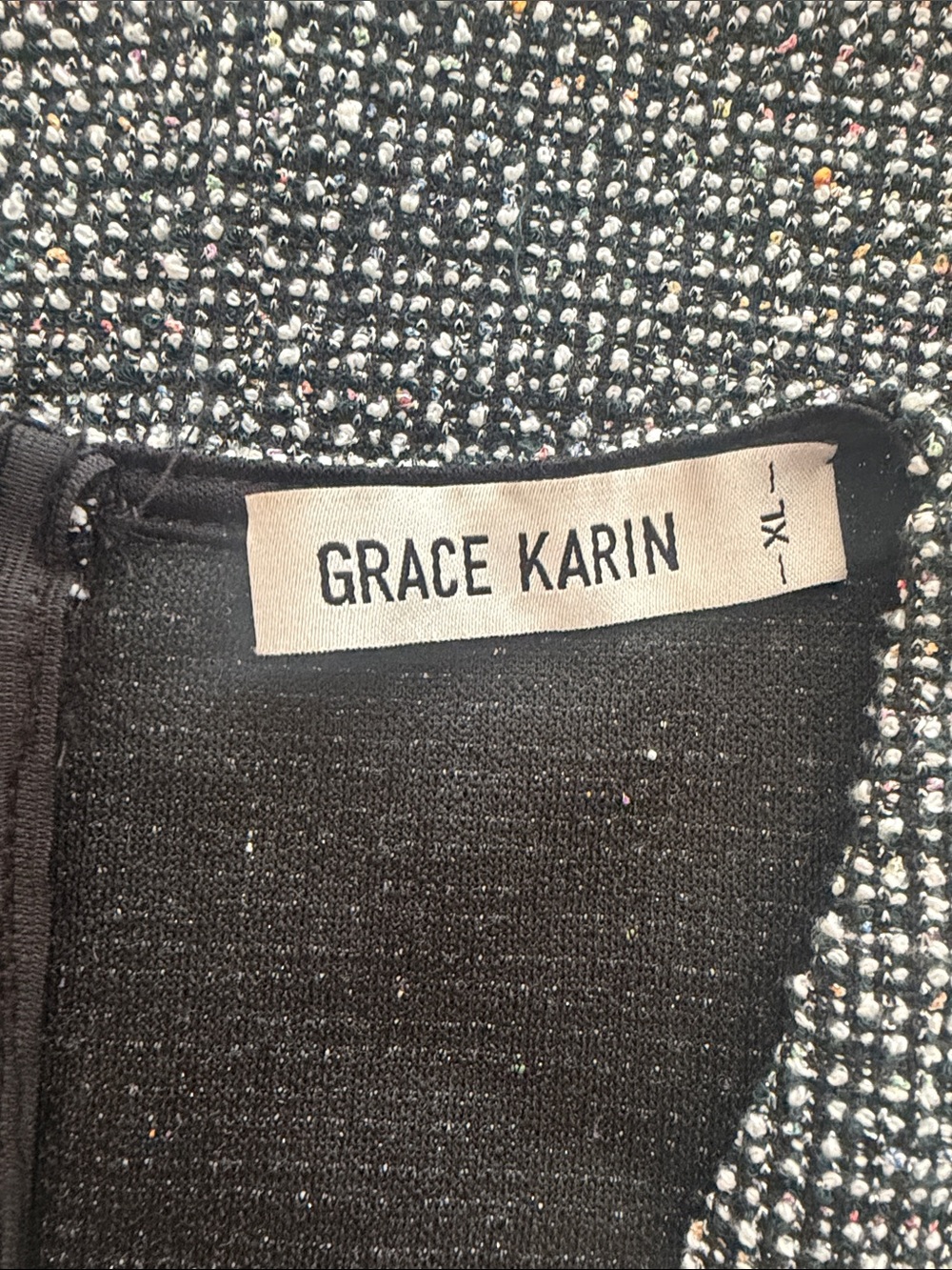 Grace Karin Black and White Tweed Square-Neck Midi Dress - Picture 2 of 6